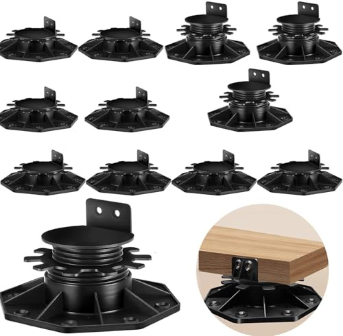 GIOTUK 12 Pack Adjustable Deck Support Pedestals – Heavy Duty Plastic Decking Risers, Height Adjustable from 1.26 to 2.9, Floating Deck Foundation Blocks for Garden & Outdoor Projects (30mm-60mm)