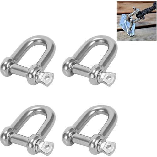 4 Stück M6 Edelstahl Schäkel gerade kurze Form, 304 D Ring Schäkel Sperren Gerade mit Augenbolzen Ø6mm für Takelage Stahlseil Kordeln Ketten Schäkel