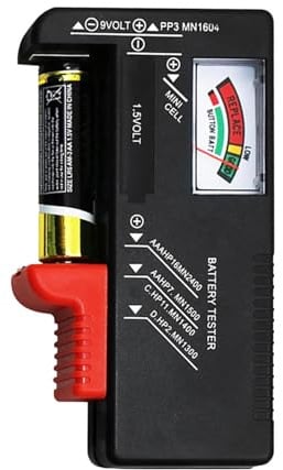 Universal Battery Tester, Battery Checker Pointer Style for AAA AA C D 9V and 1.5V Button Cell Batteries, Bat-tery Tester for All Batteries UK, No Bat-teries Required