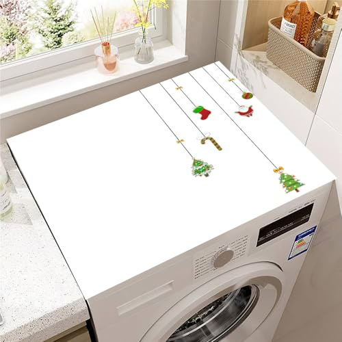 Odot Cubierta para Lavadora, Protector Superior Lavadora y Secadora, 3D Árbol de Navidad Alfombra de Diatomeas Antideslizante para Microondas, Refrigerador (Blanco 2,30x40cm)