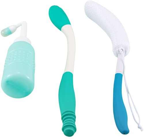 Lot de 3 outils de salle de bain pour personnes âgées avec rondelle et brosse à long manche et nettoyeur périnéal portable