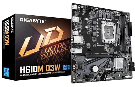 GIGABYTE H610M D3W Mainboard - Unterstützt Intel Core Prozessoren der 14. Generation, 5+1+1 Phasen VRM, bis zu 5600MHz DDR5, 1xPCIe 3.0 M.2, 1GbE LAN, USB 3.2 Gen 1