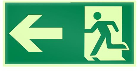Señal Fotoluminiscente Salida de Emergencia Flecha Izquierda 15×30 cm – Cartel Adhesivo para Vía de Evacuación, Resistente al Agua, UV y Arañazos, Ideal para Edificios, Oficinas, Colegios y Sótanos