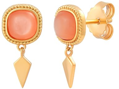 cai Damen Ohrstecker mit Anhänger 925/- Sterling Silber 1,4cm Glänzend Oranger Mondstein gold 274220260V