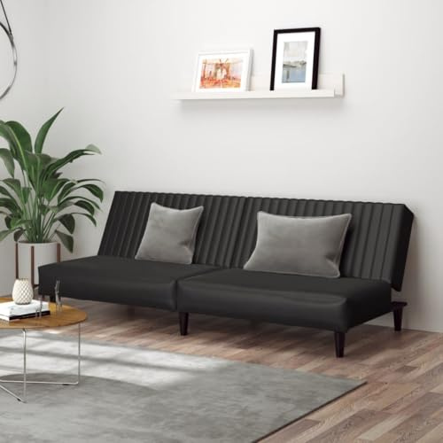 Frdhee Sofa, Bodensofa, Sofas Für Wohnzimmer, Schlafsofa 2-Sitzer Schwarz Kunstleder Fürs Wohnungen, Schlafzimmer, Büro, Einfache Montage