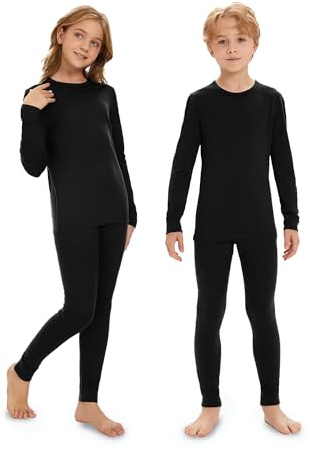 woolcano Natürliche Wärme und maximale Bewegungsfreiheit – Thermounterwäsche-Set für Kinder – 100% Reine Merinowolle – Größen 104-164 – Ideal für Ski, Wandern und Winteralltag