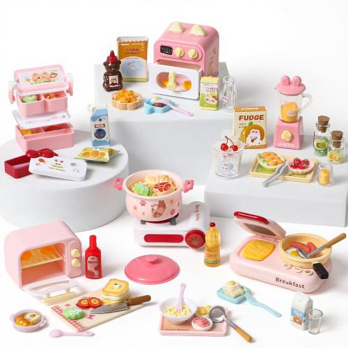 Mini Cocina Juguete 100+ Piezas Desde 3 Años - Set Juego de rol | Accesorios Cocina con Microondas Batidora & Plastilina - Juego Creativo Imitación para Niñas Niños Actividades Interior