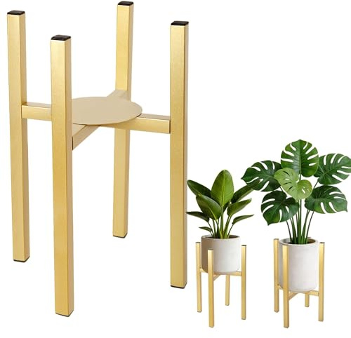 CAWABOCY Plant Stand Indoor with Trays,Adjustable Metal Mid Century Flower Pot Stand for 2 Height Options, Fit for Different Sized Pots,Heavy Duty Plant Stands Holder Rack for Garden Home Decor(Gold)
