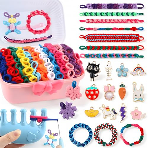 RivanPal Rubber Band Bracelet Making Kit, Multicolour, with Storage Box, Crochet Hooks and Loom Tool, DIY Craft Set for Girls