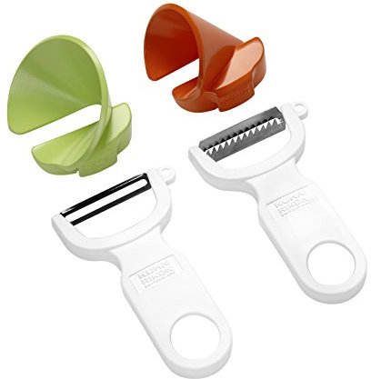 Kuhn Rikon 23071 Click-n-Curl Spiralizer Set with Swiss and Julienne Peelers, Plastic, White/Orange/Green