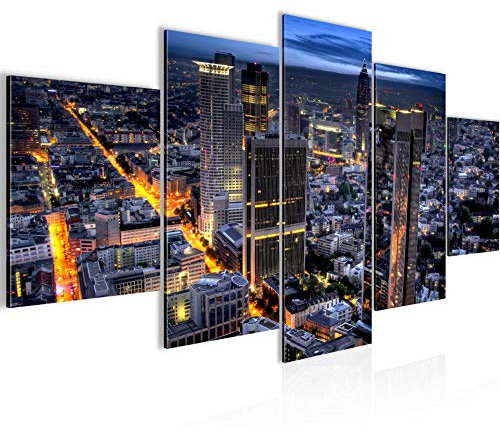 Runa Art Wandbilder Frankfurt am Main 5 Teilig Bild auf Vlies Leinwand Deko Wohnzimmer Schlafzimmer Stadt Skyline Blau 608952a