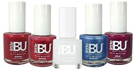 5 x Little BU® Non-Toxic Colour Nail Polish for Kids Teens and Mums (Alexi, Emilia, Emma, Sawyer & Top Coat) - 5 x 9ml - MADE IN FRANCE