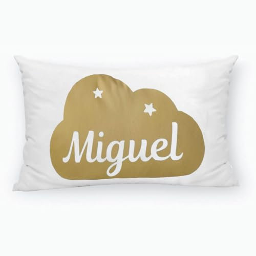 EVYRE | Cojín Personalizado Con Nombre | 50x30 cm | Diseño De Nube, Color A Elegir | Cojines Con Relleno Incluido | Cojines Cama y Sofá, Decoración Habitación | Regalo Personalizado para Niños y Bebés