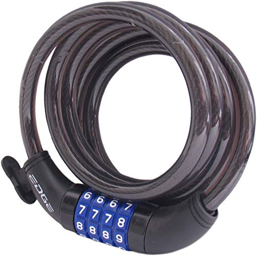 Edge Fahrradschloss Digit Zahlenschloss Spiralkabelschloss 10 mm x 1500 mm, schwarz mit Rahmenhalter