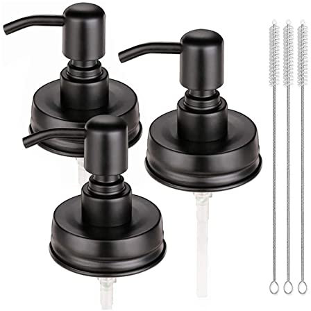 JADE KIT 3PCS Mason Jar Seifenspender Deckel, Rostfreie Edelstahlpumpe mit Strohreinigungsbürsten Ersatz für normalen Mund Einmachglaspumpendeckel & Küchenbad Lotionen Spenderpumpe