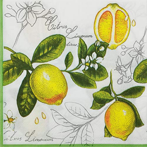 Farbige Papierservietten, 20 Stück Shabby Chic Servietten für Hochzeiten, Abendessen, Tee-Partys und Duschen, Lemon