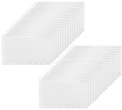 KLYNGTSK 30 Stück A6 Größe 6 Löcher Binder Taschen Kunststoff Binder Reißverschluss Ordner Abheftbar A6 Dokumententasche Wasserdicht 6 Löcher Loose Blatt Taschen für Dokumente Notizbücher Karten