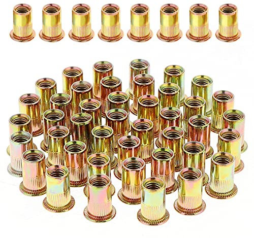 Gueenky 100 Pezzi Dadi Rivetti Filettati in Acciaio Carbonio Zincato, M10 Dadi Filettati con Testa Piatta, Assortimento dadi Inserti Filettati Mobili in Legno (17 mm x 21 mm)