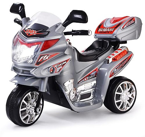 DREAMADE 6V Elektro Kindermotorrad, Kinder Motorrad, Kinderfahrzeug mit Musik Hupe und Scheinwerfer, Elektromotorrad für Kinder 3-7 Jahre alt (Grau)