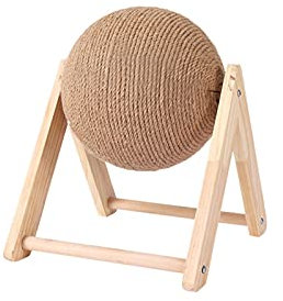 Fowybe Juguete rascador para gatos, sisal natural con base madera, rascador para gatos interior y gatitos, juguete para mascotas, árbol para rascar interactivo