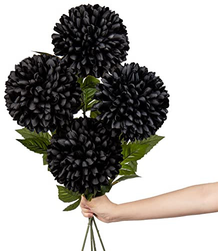 16cm groß Kunstblume Hortensie mit 65cm Langer Stiel, 4 PCS schwarz Künstliche Hortensie Blumen, Kunststoffblume Hortensie für Hochzeits Deco, Heimdeko, Büro, Garten Party Deco, Blumenarrangement