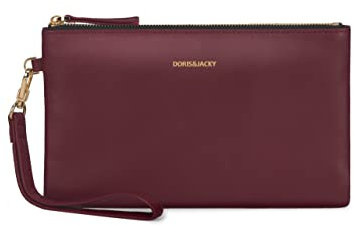 DORIS&JACKY Goat Leather Clutch Wallet Small Purse with Strap, 7-Lambskin Wine Red, Middle