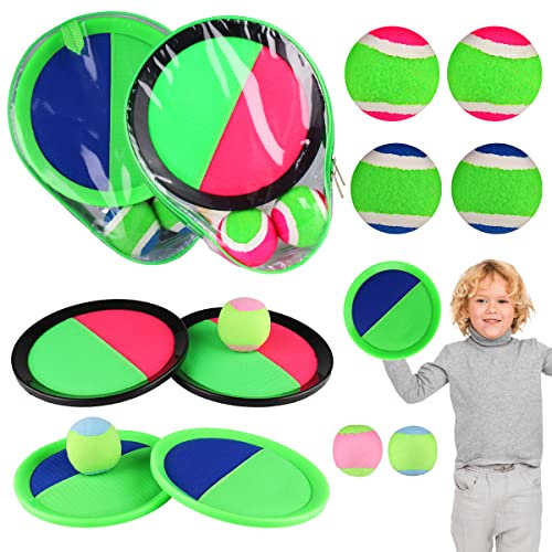 Klettballspiel für Kinder Set, 4 Schläger, 6 Bälle und 2 Aufbewahrungstasche, Strandspielzeug Klettball Wasserdicht Outdoor Gartenspiele Spielzeug draußen Kinder ab 2 3 4 5 6 Jahr Strandspiele