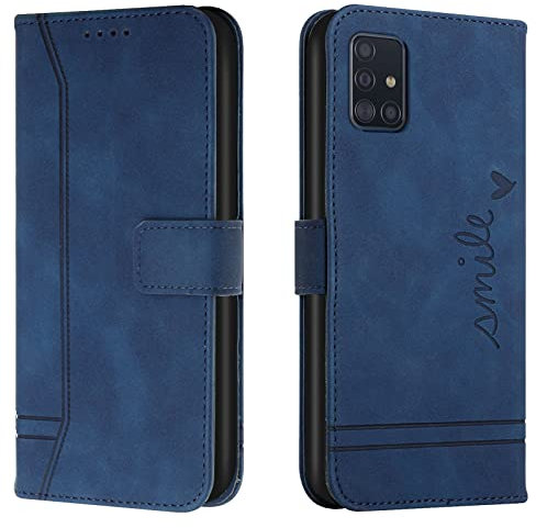 Lihondar Kompatibel mit Samsung Galaxy A51 4G / M40S Hülle, Handyhülle Samsung A51 4G, M40S Leder Klappbar Schutzhülle Tasche Wallet Cover Flip Case für Samsung A51 4G / M40S Klapphülle (Blau)