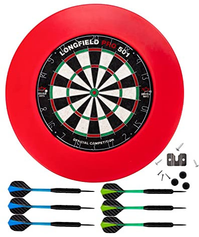 Engelhart - Dartscheiben-Set: Sisal-Dartscheibe, Surround-Ring, 6 Pfeile (Rot)