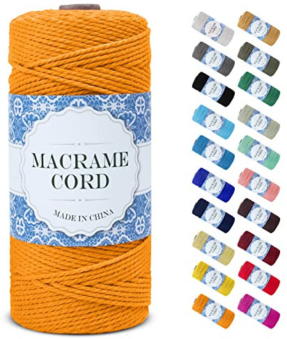Uiopa Makramee Garn 2mm x 200m, Natürliche Baumwollgarn Baumwollkordel Farbig Baumwollschnur, Makramee-Garn Geflochten für DIY Basteln, Hängepflanze, Wandbehang, Weben Dekoration (Golden)