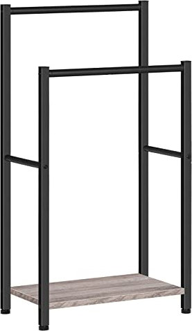 HOOBRO Porte-Serviettes sur Pieds, Range-Serviettes avec 2 Barres, Support Salle de Bain, 42 x 24 x 80 cm, pour Serviettes, couvertures, journaux, Grège et Noir EBG02LB01