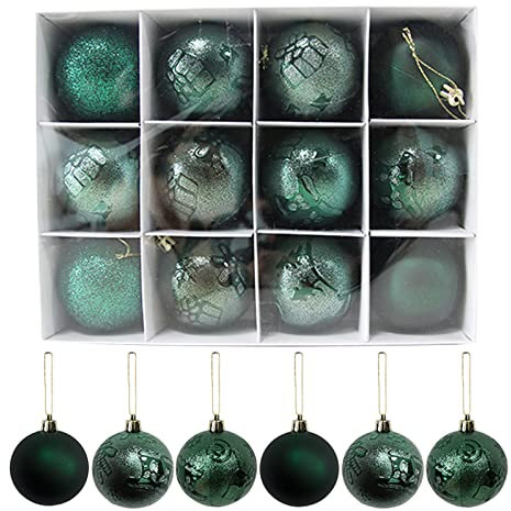 12 Stück Weihnachtskugeln,Bruchsichere Weihnachtsbaumkugeln, Funkelnde Kunststoff Weihnachtskugeln,Hängende Ornamente für Weihnachtsbaum, Hausgarten (Grün)