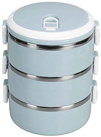 Thermos per cibi Caldi, Contenitore per Il Pranzo, Contenitore per Alimenti, Fibbie di Sicurezza per contenitori per Il Pranzo Termici in Acciaio Inossidabile con Anello di Tenuta (Three Floors-Blu)