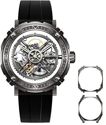 CIGA Design Automatik Uhr Herren, Magician-Serie Armbanduhr, Abnehmbares Gehäuse, Saphirglas, Fluorkautschuk-Armband, Uhren für Damen und Herren mit 3 Gehäuseformen(Titan)