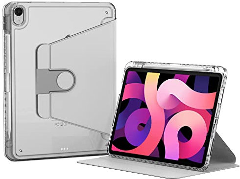 Bueuwe Custodia per iPad Air 5th Generation Case 2022, Air 4th Generation 10.9 con portapenne Girevole a 360 Gradi Sleep/Wake Cover in Pelle,Grigio