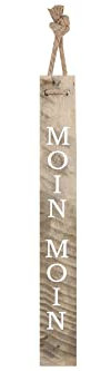 SeasideNo.64 - maritimes Holzschild - rustikales Treibholzschild mit Moin Moin - Garten, Naturprodukt Dekoration - Wohndekoration - Aufhängung am Tau 118 cm