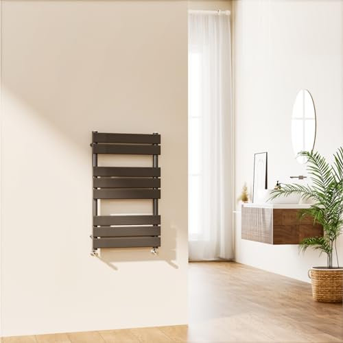 EMKE Towel Rail Radiator Anthracite Grey - Modern Flat Panel Bathroom Ladder Radiator Wall Mounted Bathroom Towel Radiator for Living Room and Kitchen 800 x 450 mm