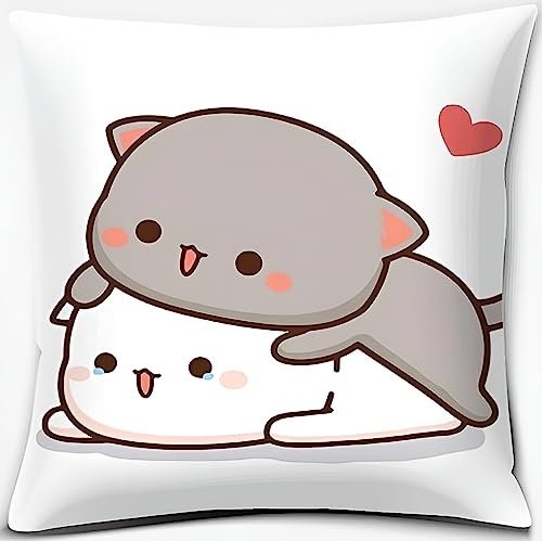45x45cm Süßer Katzen Kissenbezug - Peach & Goma Bezaubernder Bezug für gemütlichen Komfort-Ideal für Kinderzimmer und Wohnkultur - Niedliches Katzenmotiv - Kissenbezug zur Versüßung der Umgebung