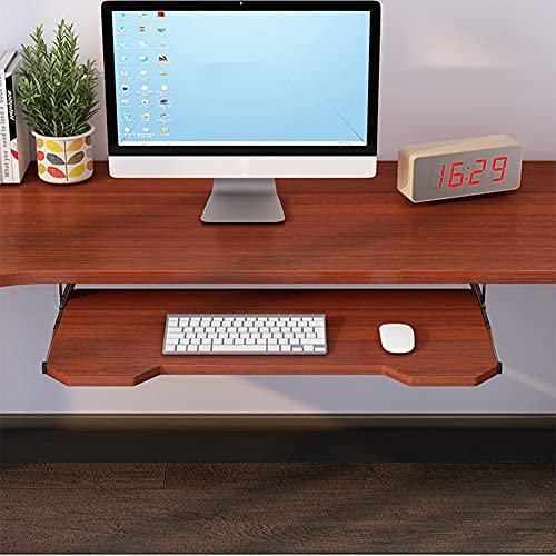 Ergonomics Keyboard Extender Tray Under Desk Keyboard Drawer Sliding Keyboard Mouse Holder Platform Keyboard Stand Wooden Computer Keyboard Tray (Teak 70X30Cm)