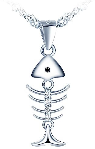 MICMIF Damen-Halskette 925 Sterling Silber Fisch Anhänger Elegante Kette Fischgräte Halskette Schmuck für Frauen Mädchen