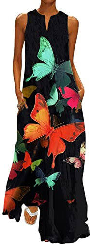 NNGOTD Robe de Plage Femme Ete Grande Taille Robe de Plage Longue Femme Décolleté en V Impression de Plantes Tropicales Robe D'été Chic Robe été Pas Cher