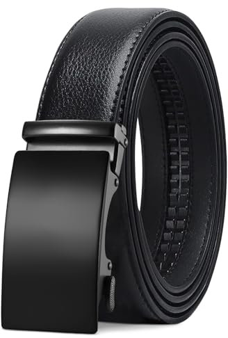 LAKIDAY Gürtel Herren, Schwarz Ratsche Automatikschließe Gürtel für Herren Business Anzug, Ledergürtel, 35mm Gürtel, Größe Einstellbar 8-Schwarz-115