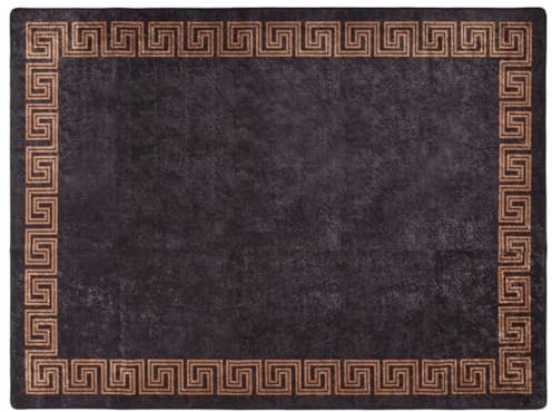 vidaXL Teppich, Waschbar Bodenteppich mit auffälligem Muster, Wohnzimmerteppich rutschfest Pflegeleicht, Kurzflor Matte Vorleger, Schwarz Golden 400x300cm