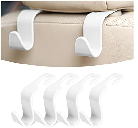Adunsiaoto 4 Stück Autositz Haken, Universal Autositz Rückenlehnen Haken, Auto Kunststoff Haken Rücksitz Kopfstütze, Auto Hakens Für Handtaschen für Auto SUV(Weiß)