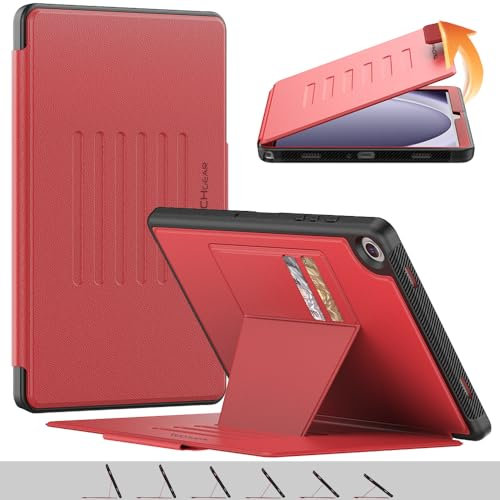 TECHGEAR Enduro Case For Samsung Galaxy Tab A9 Plus 11 (SM-X210 / SM-X215) Tough & Rugged Strong Magnetic Flip Case [Auto Sleep/Wake] Drop Proof Cover with [Multi-Angle Stand] & Card Slots, Red