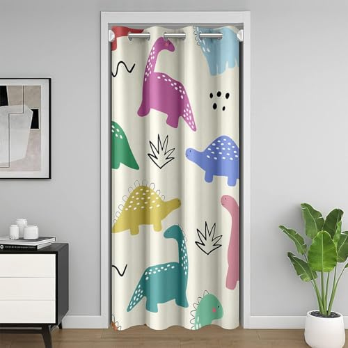 Homewish Türvorhang Dinosaurier, 106 x 203 cm, blickdicht, für Jungen, Mädchen, Kinder, Aquarell, Fensterbehandlung, Tiere, Dschungel, mehrfarbig