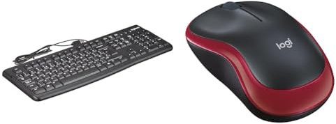 Logitech K120 Wired Business Keyboard for Windows or Linux, USB Plug-and-Play, Full-Size & M185 Wireless Mouse, 2.4GHz with USB Mini Receiver, 12-Month Battery Life