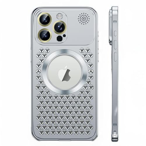 Losin Magnetische Schutzhülle für iPhone 15 Pro, Wärmeableitung, Kühlung, kompatibel mit MagSafe Vollkamera-Objektivschutz, Metall-Aluminiumlegierung, stoßfeste Hülle für Männer und Frauen, Silber