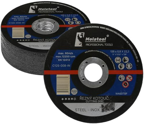 Molatool Lot de 25 disques à tronçonner professionnels 125 x 0,8 x 22,2 mm pour métal, acier, acier inoxydable/inox, lot avantageux de 25 disques flexibles pour meuleuse d'angle