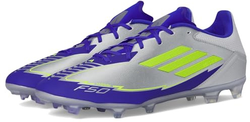 Adidas Unisex-Adult F50 League Messi Firm Ground/Multi Ground Soccer, Silver Metallic/Solar Yellow/Lucid Blue, 5.5